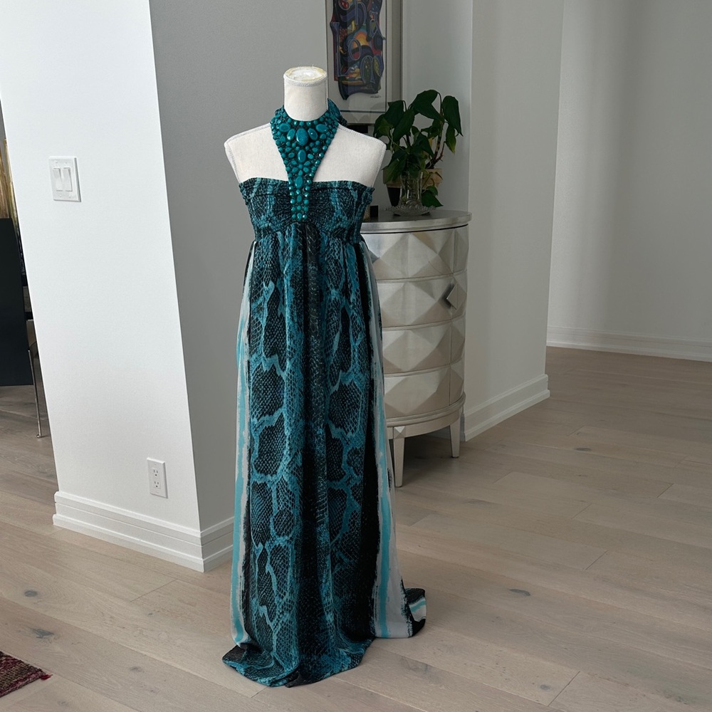 Boston Proper Teal and Black Maxi Dress